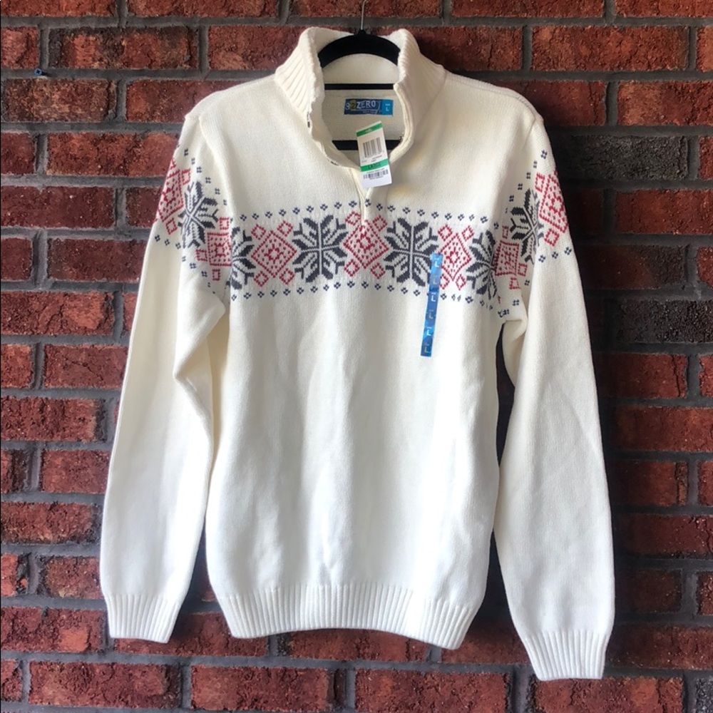 Mens Holiday Fleece Collar SnowFlake Sweater
